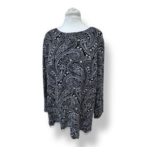 Ronni Nicole Women’s Petite Plus Long-Sleeve Paisley Tunic VTG Black/Silver 24WP
